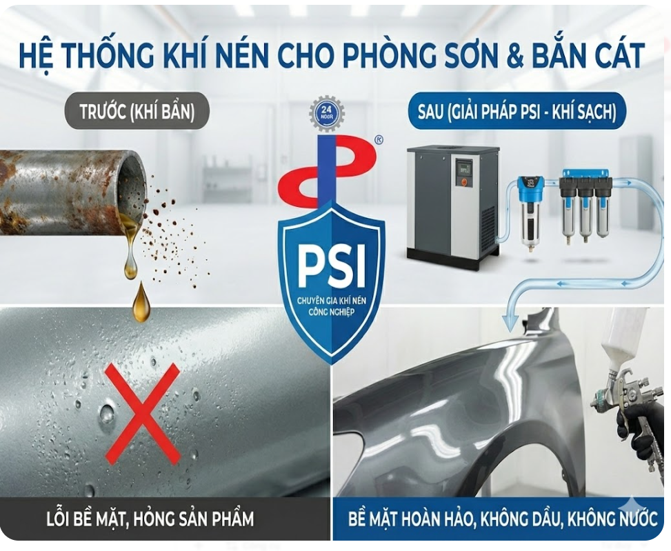 Hệ Thống Khí Nén Cho Phòng Sơn Tĩnh Điện & Bắn Cát